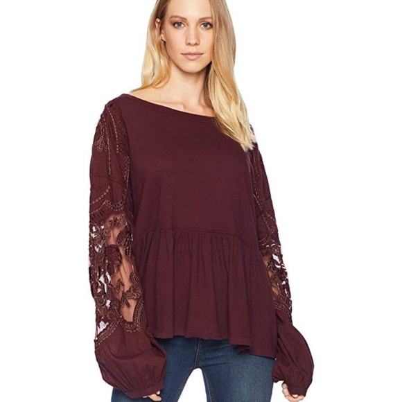 Free People Tops - Free people embroidered penny tee